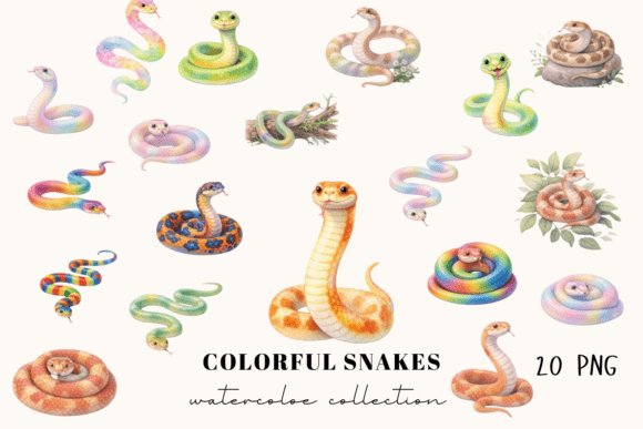 Download Colorful Snake Watercolor Clipart - Snake Collection