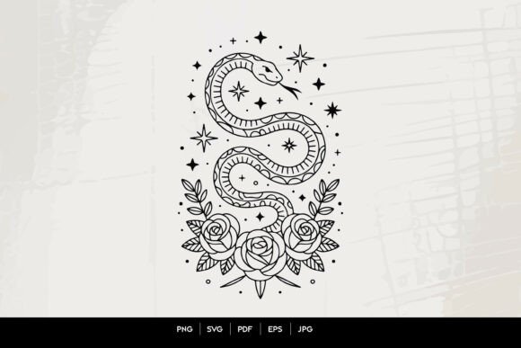 Download Mystic Snake and Roses Line Art SVG - Premium Resources