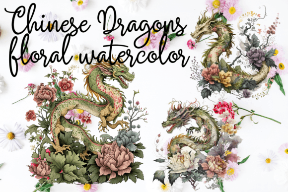 Download Chinese Dragons Floral Watercolor - Chinese Collection