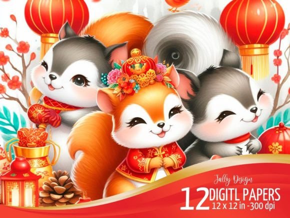 Download Squirrels Celebrating Chinese New Year - Chinese Collection